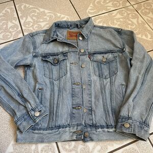 Levis Jean Jacket Trucker Womens XS Blue Denim Button Red Tab